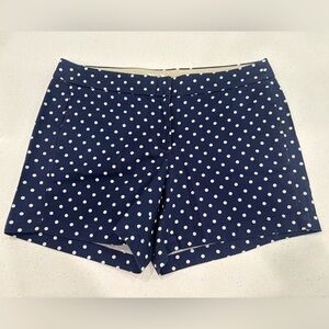 J Crew Womens Cotton Twill Navy Blue Polka Dot Chino Tailored Shorts Like New!